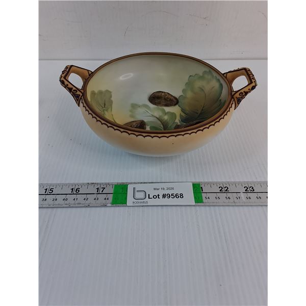 (1) Vintage Nippon Hand Painted Porcelain Bowl-Features Raised Relief Design of Leaves and Acorns