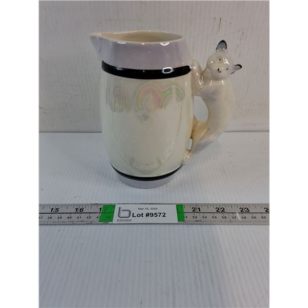 Vintage Ceramic Creamer Pitcher-Lustreware Finish with Handle Shaped Like a Cat