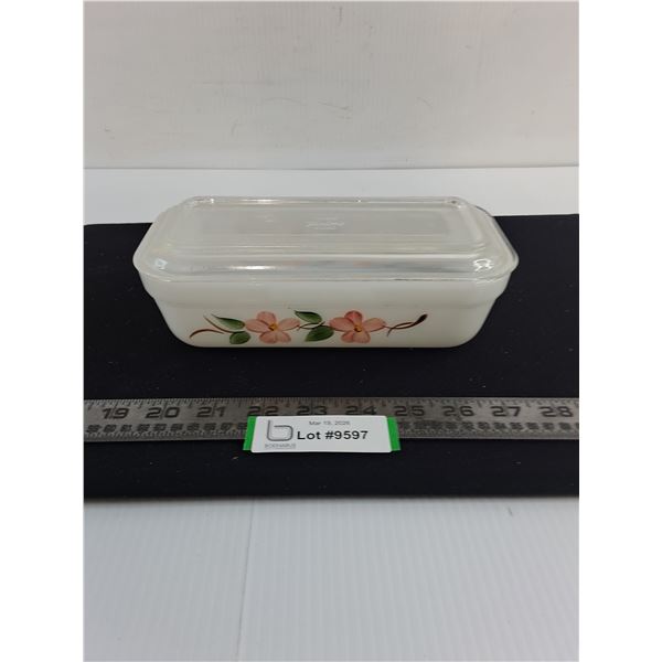 Fire King Milk Glass "Peach Blossom" Refrigerator Dish