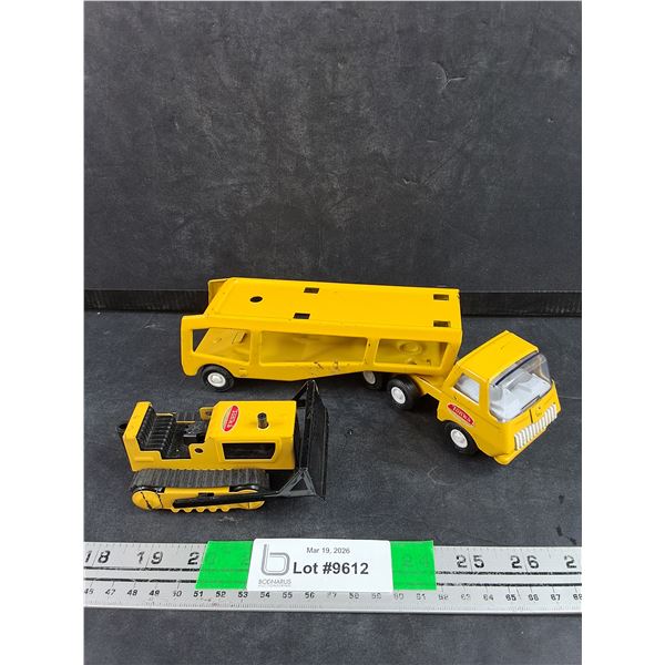 Vintage Tonka Pressed Steel Toy Hauler Truck & Bulldozer