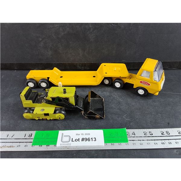 Vintage Tonka Pressed Steel Toy Hauler Truck & Bulldozer