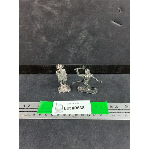 (2)  Metal Miniature RCMP Officer & Indigenous Man Figures