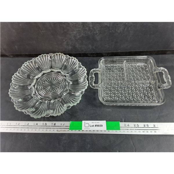 10" Glass Egg Platter, Divided Glass Tray