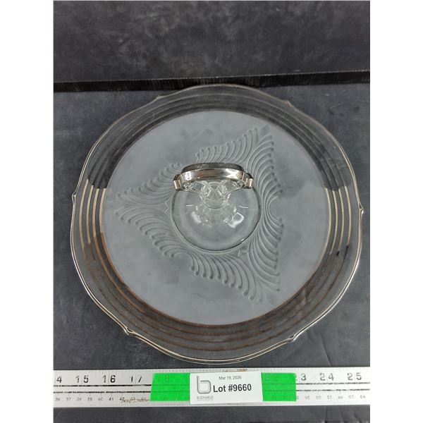 Silver Plated Frosted Glass Cake Tray 12"