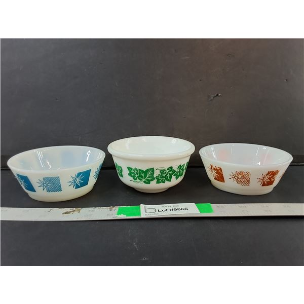 (3) Fire King/Anchor Hocking Bowls Up to 5" Diameter