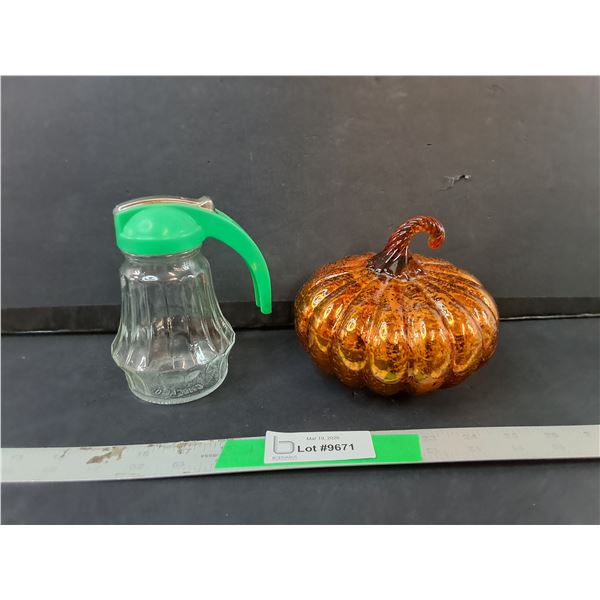 Glass Creamer & Amber Crackle Glass Pumpkin