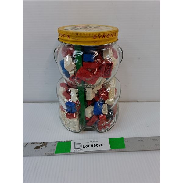 Glass Teddy Bear Jar of Lego 7.25"