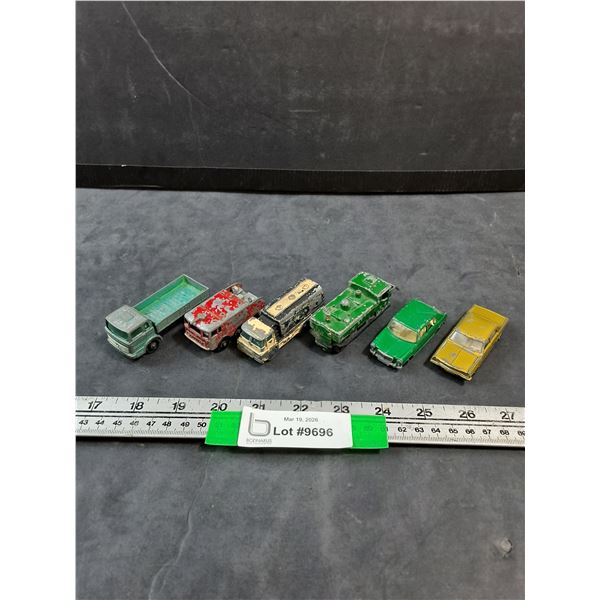 (6) Various Vintage Lesney Matchbox , Huskey Cars, Opel Diplomat, Mercedes Truck, misc