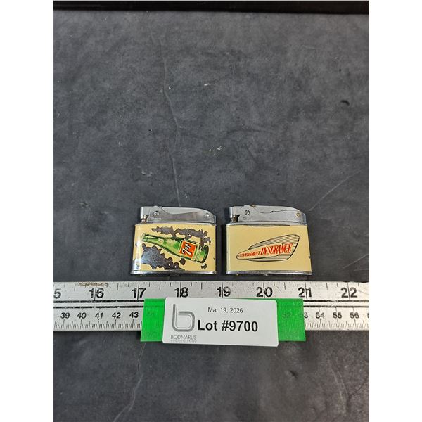 (2) Vintage Flat Advertising Lighters, 7up, Government Insurance, Both As Is