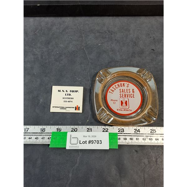 International Harvester Advertising Ashtray, Vilna Alberta & Matchbook Cover (cannot ship matches)