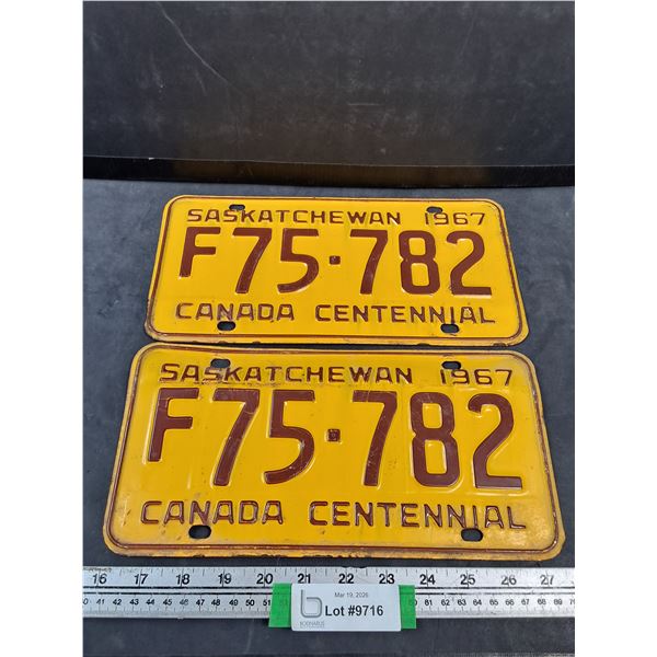Pair of 1967 Saskatchewan Five Digit Farm License Plates