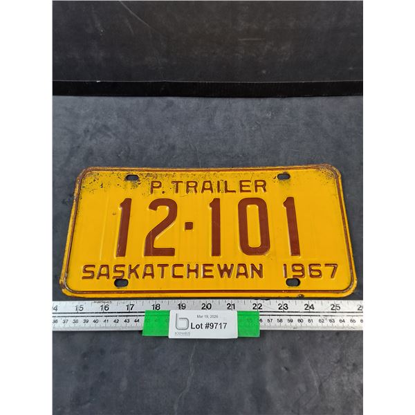 1967 Saskatchewan Five Digit Private Trailer License Plate