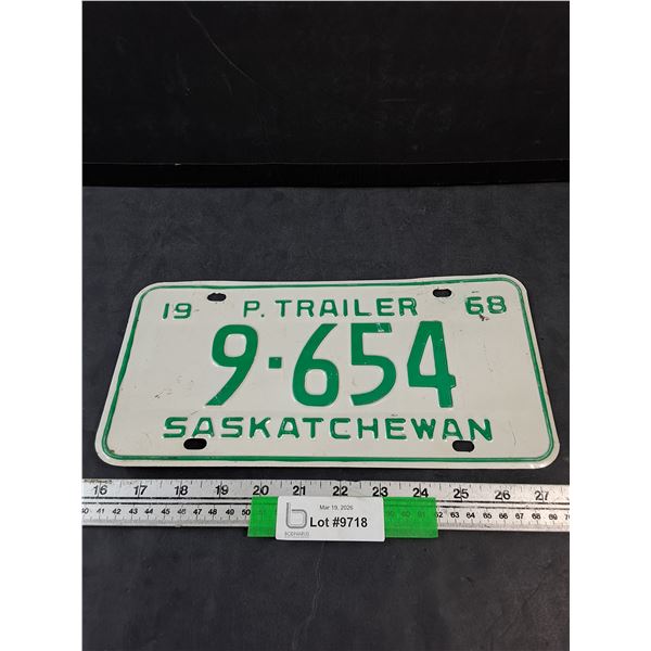 1968 Saskatchewan Four Digit Private Trailer License Plate