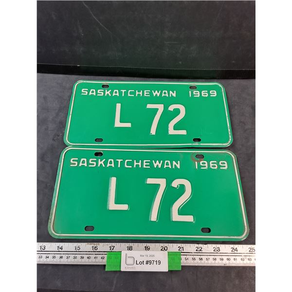 Pair of 1969 Saskatchewan Two Digit Livery License Plates