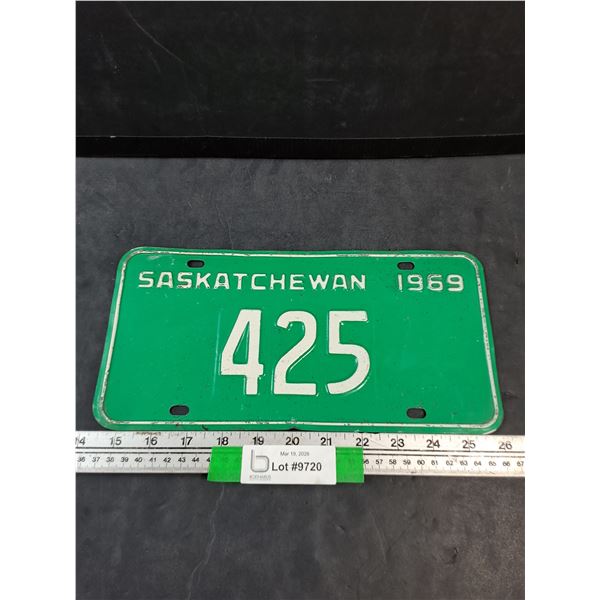 1969 Saskatchewan Three Digit Private Vehicle License Plate