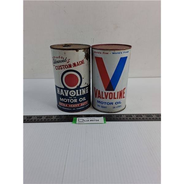 (2) Empty Oil Tins (Havoline & Valvoline)