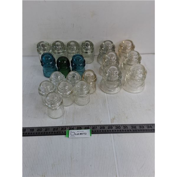 (20) Vintage Glass Insulators - 1 Damaged - PICK UP ONLY