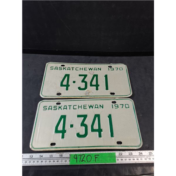 Pair of 1970 Saskatchewan Four Digit Private Vehicle License Plates