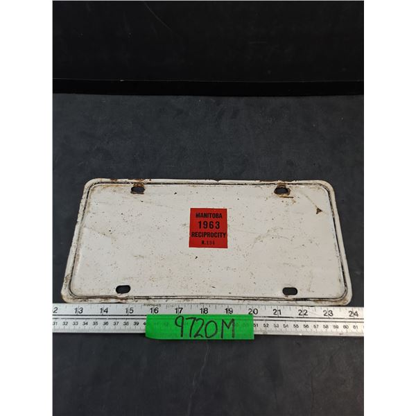 Rare 1963 Manitoba Reciprocity Federal Border Use License Plate