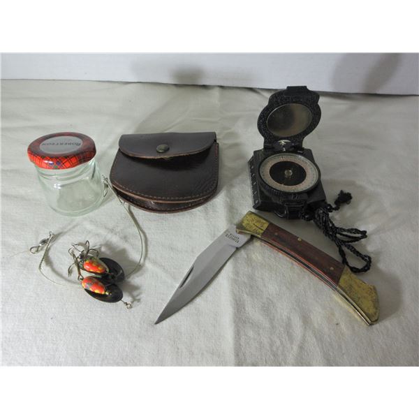 (R #1):  COMPASS, FOLDING KNIFE, & FISHING LURE