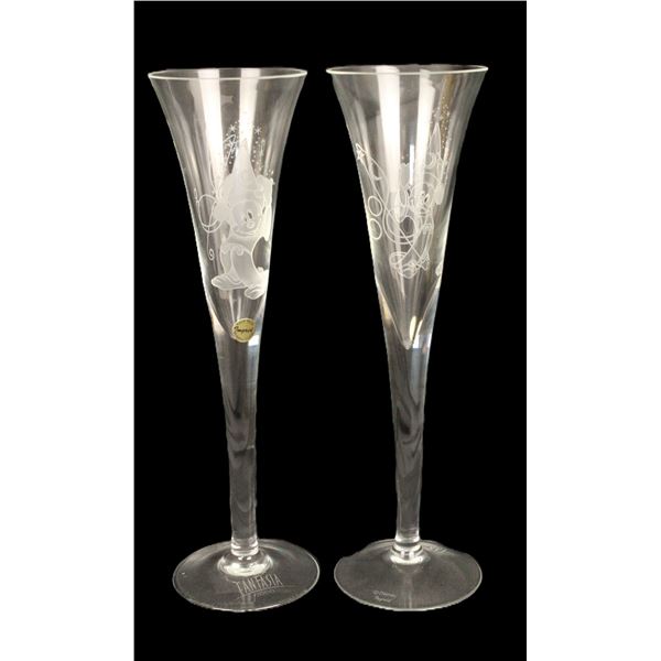 A Pair of Fantasia 2000 Champagne Flutes by Ingrid.