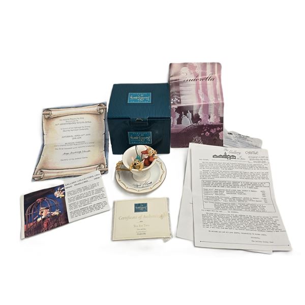 A Cinderella Gus and Jaq in Teacup Figurine with Saucer Autographed by Ilene Woods.