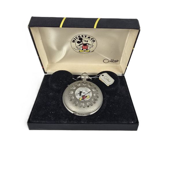 A Gray Metal Flipping Mickey Pocket Watch.