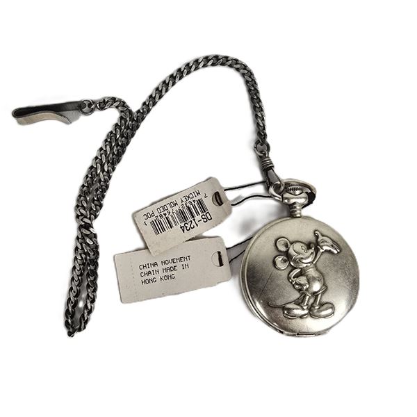 A Silver-toned Mickey Mouse Pocket Watch.