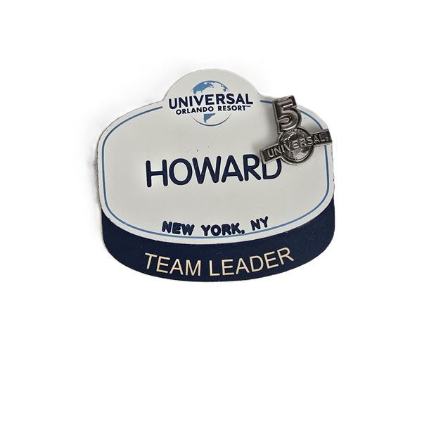A Universal Studios Team Leader Badge With Universal Studios 5 Year Pin.