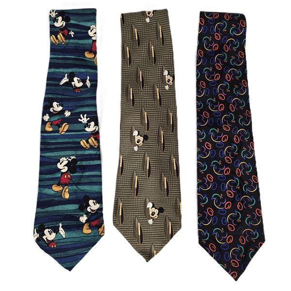A Set of Three (3) Colored Silk Mickey Ties.
