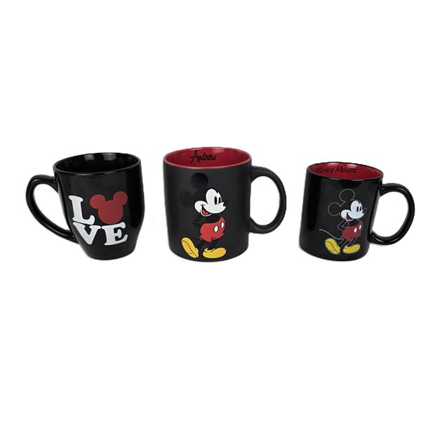 A Trio of Black Mickey Mouse Mugs.