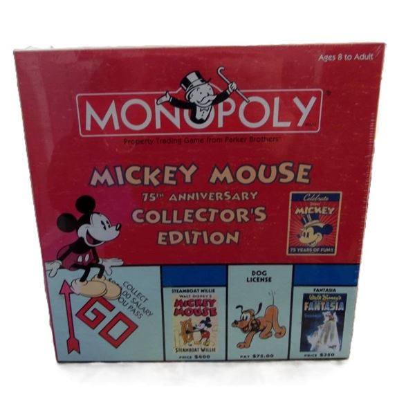 A Sealed Monopoly Mickey Mouse 75th Anniversary Collector's Edition.