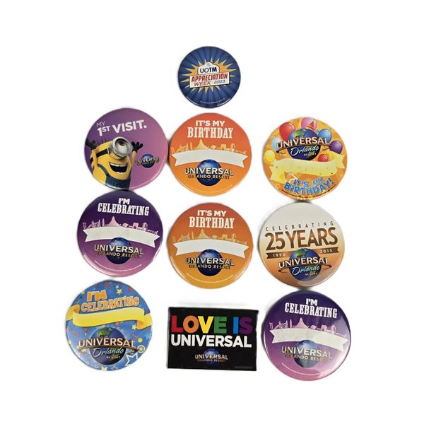 A Set of Ten (10) Universal Studios Buttons.
