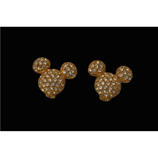 A Pair (2) of Gold-Toned Mickey Mouse Head Swarovski Earrings.