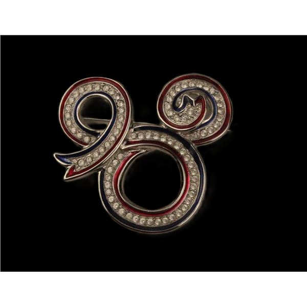 A Silver-toned Patriotic Mickey Icon Ribbon Swarovski Crystal Brooch.