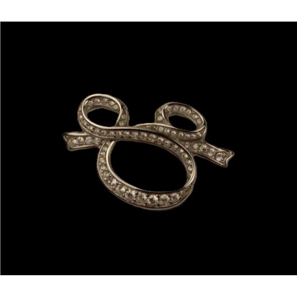 A Silver-toned Mickey Icon Ribbon Swarovski Crystal Brooch.