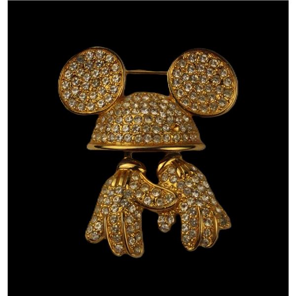A Gold-Toned Mickey Ear Hat and Gloves Brooch.