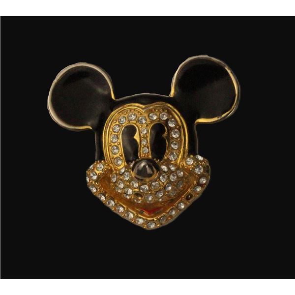A Gold-toned Enamel and Swarovski Crystal Mickey Face Pin.