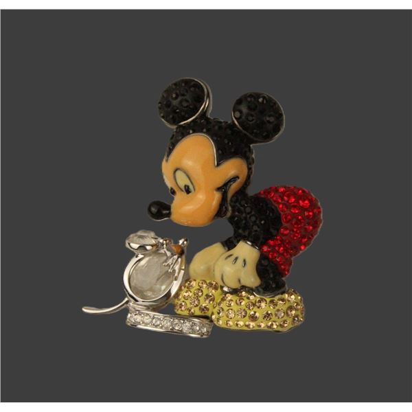A Mickey Mouse And Real Mouse Enamel and Swarovski Crystal Pin.