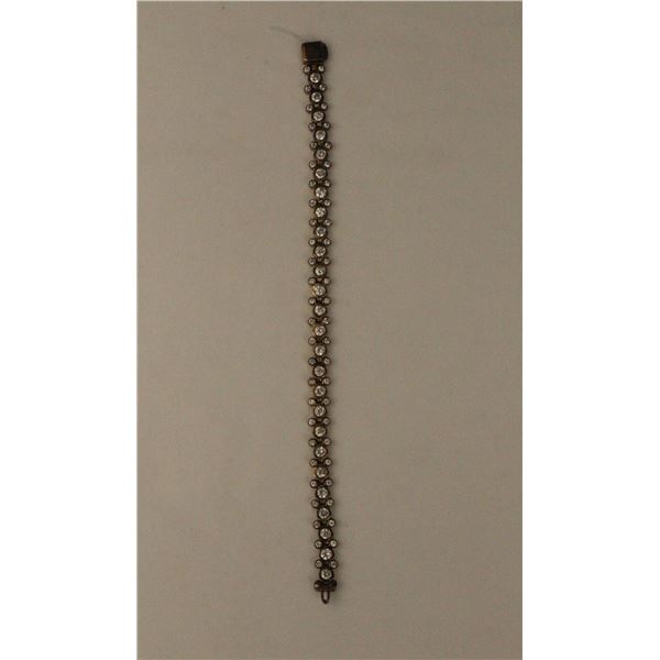 A Gold-toned Sterling Silver Mickey Mouse Icon 7.5” Tennis Bracelet with Swarovski Crystals