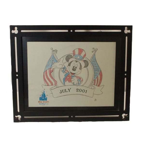 A Framed Hand-drawn July 4th Mickey Mouse.