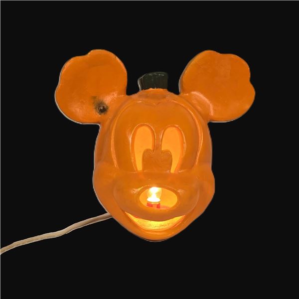 A Vintage Mickey Mouse Halloween Light-Up Pumpkin Jack-o'-Lantern.