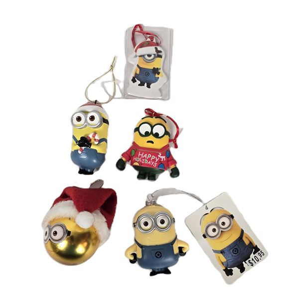 A Set of Five (5) Minion Christmas Ornaments.