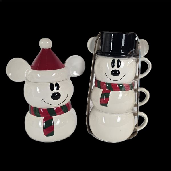 A Mickey Mouse Snowman Canister and Matching Mug Set.