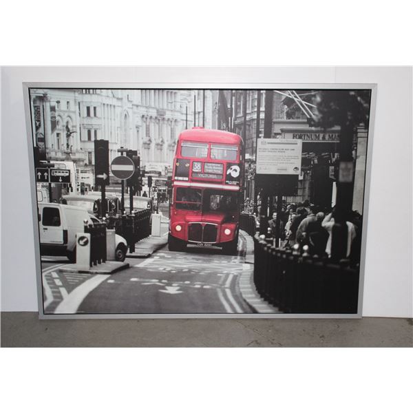 LARGE FRAMED CANVAS DOUBLE DECKER BUS ART