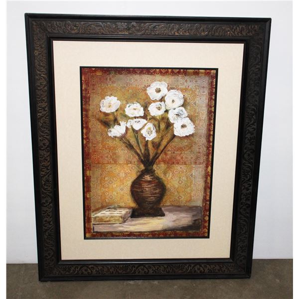 VASE AND FLOWERS FRAMED GLASS WALL ART