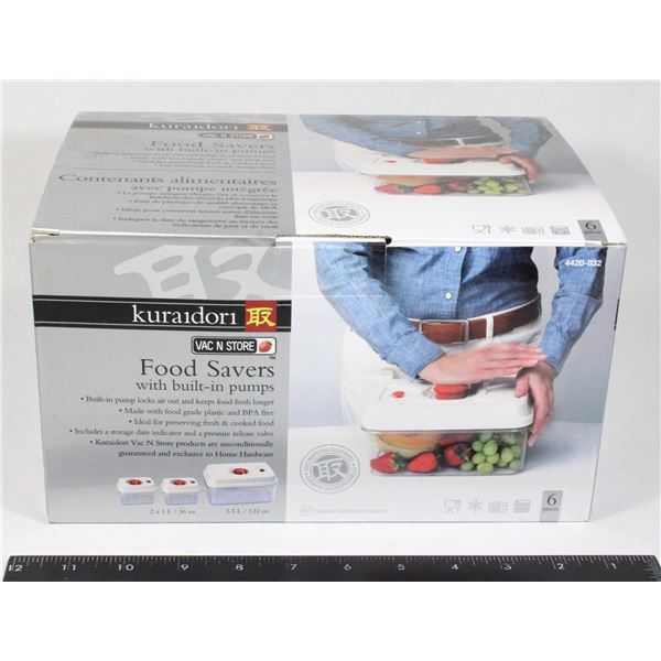 6PC VAC N STORE FOOD SAVERS WITH BUILT IN PUMPS