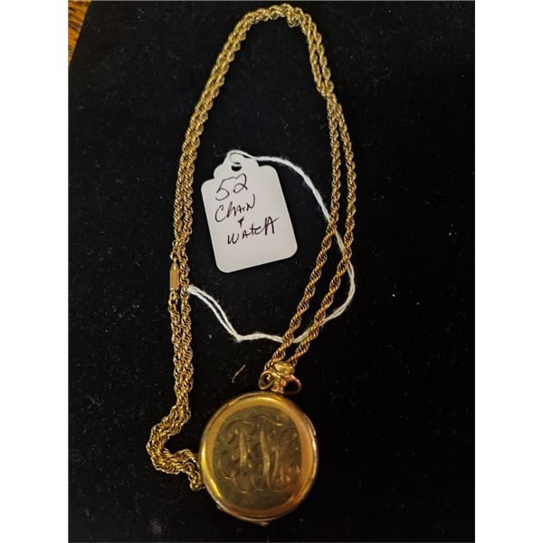 ANTIQUE GOLD ROPE CHAIN AND GOLD WALTHAM POCKET WATCH
