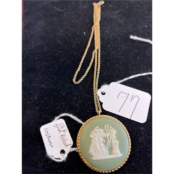 ANTIQUE WEDGE WOOD NECKLACE WITH PENDANT 12K GOLD FILLED