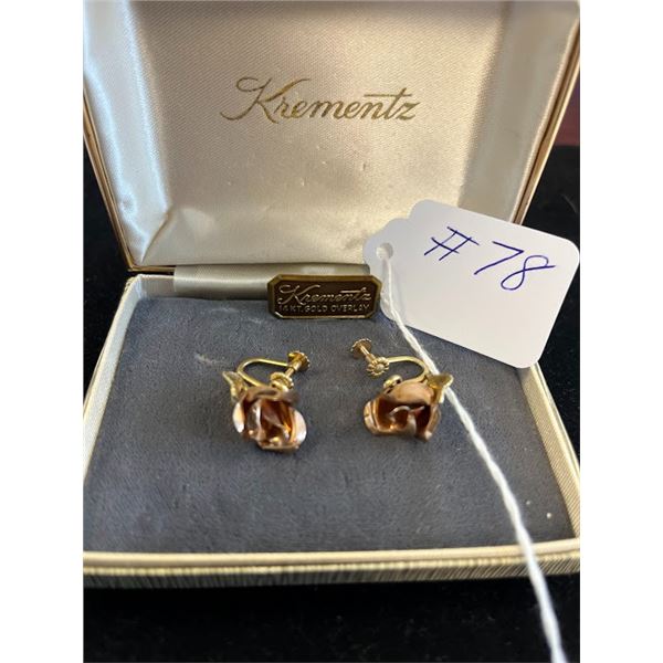 KREMENTZ 14K GOLD OVERLAY EARRINGS CLIP ON